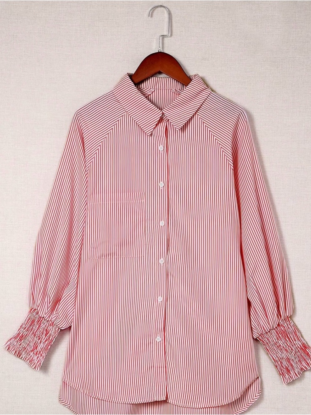 Striped Red Button-Up Blouse